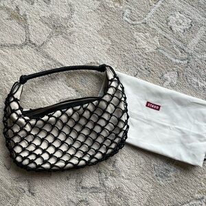STAUD Cream Bag with Black Net Overlay